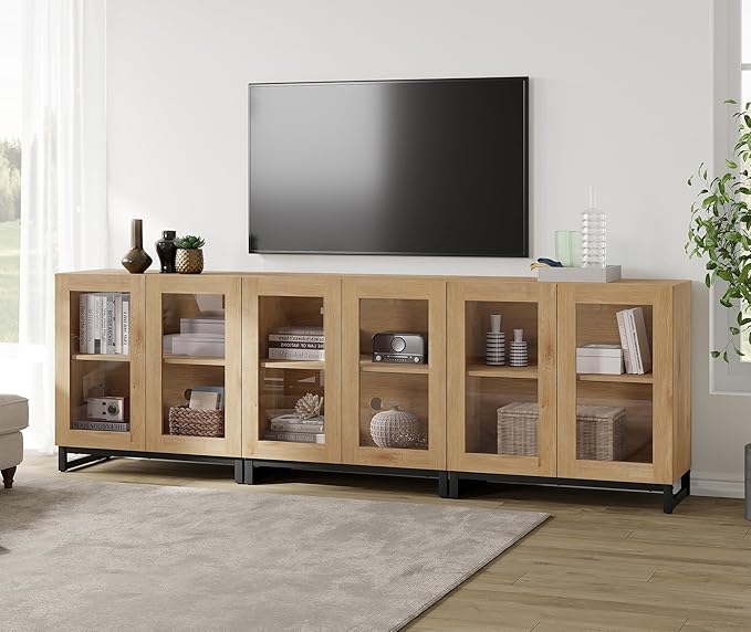 WAMPAT Modern TV Stand with Glass Doors