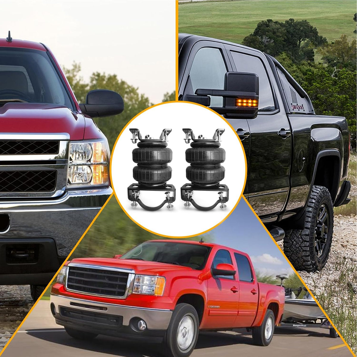 millisec rear air spring kit for 2001-2010 gmc, front angle view