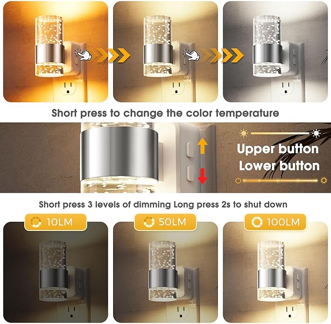L LOHAS LED Night Lights Plug into Wall 2 Pack, Dimmable Night Light