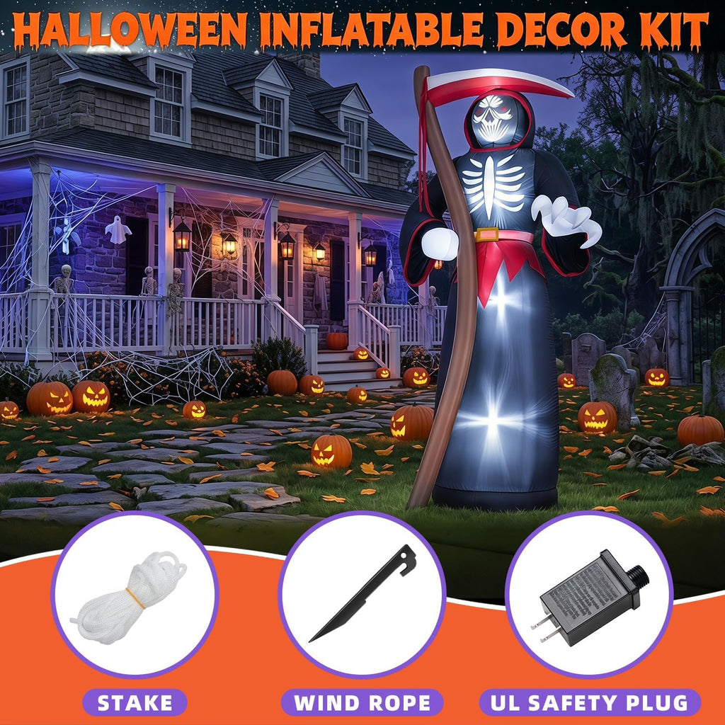 8FT Halloween Inflatables Outdoor, Giant Grim Reaper Blow Up Yard Decor