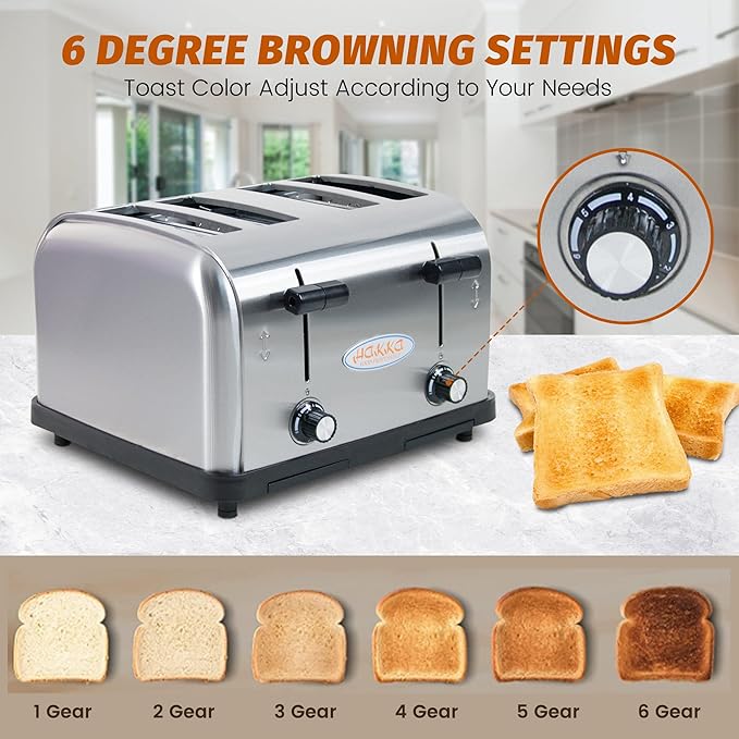 Hakka Toaster 4 Slice, Heavy-Duty Stainless Steel Toasters Commercial Toaster