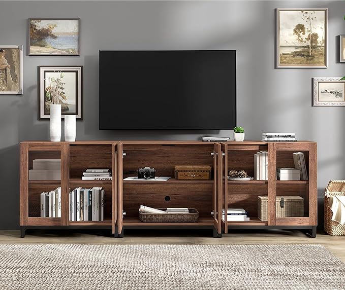 WAMPAT Modern TV Stand with Glass Doors