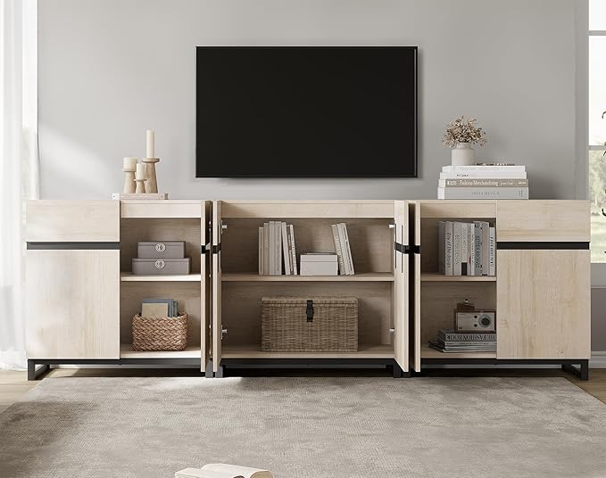WAMPAT Modern TV Stand for TVs Up to 110 Inch, 3 in 1 Wood Entertainment Center