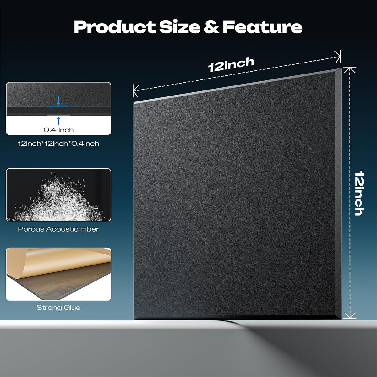 sonicism 12 pack acoustic wall panels with self-adhesive, side view