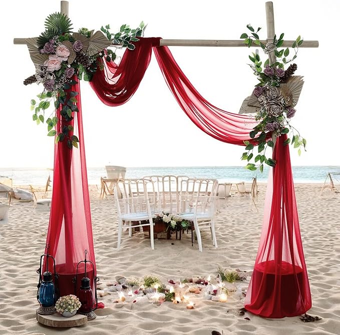 MDS Halloween Chiffon Draping Fabric - 2 Panel, 30" Wide x 30ft Long - Sheer Spooky Arbor & Canopy Drapery for Haunted House Backdrops, Party Ceilings, DIY Costumes & Themed Events - Apple Red (Pack of 2)