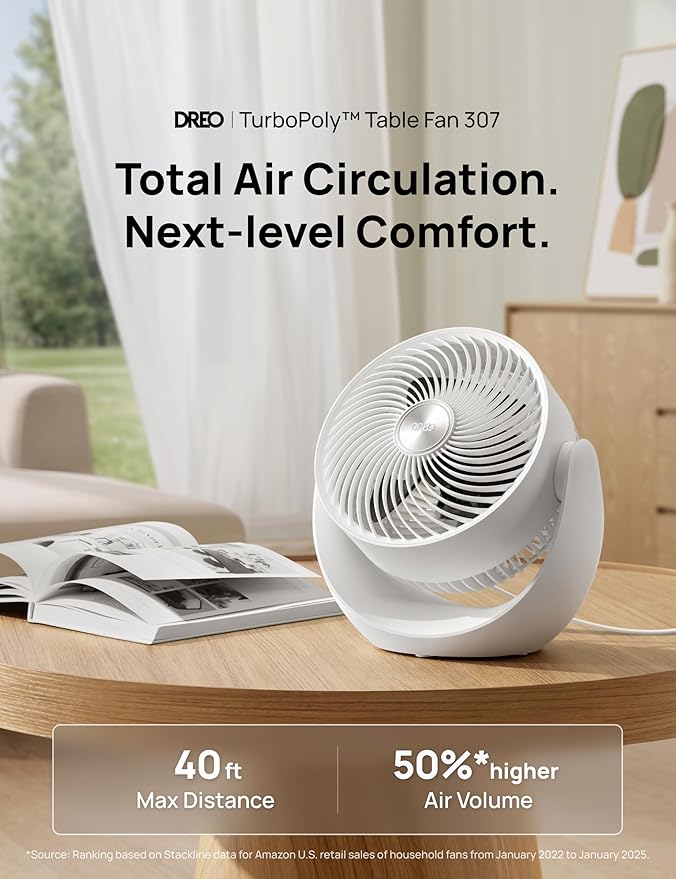 Dreo Fan for Bedroom, Table Air Circulator for Whole Room, 11 Inch, 40ft Strong