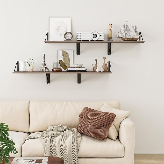 Heimlove Deep Floating Shelves for Wall, 12 Inch Deep Floating Shelves Set of 3