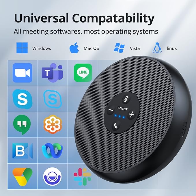 EMEET USB Speakerphone, M1A Zoom Certified AI Mics 360°Voice Pickup USB Type