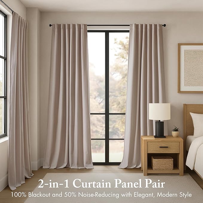 Madison Park Karien 100% Blackout Curtains 52x95 – Linen, 2-Layer Noise (2-PK)