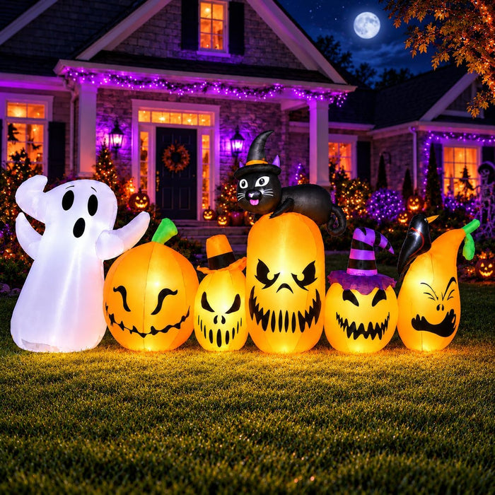 11FT Extra Wide Halloween Inflatables Pumpkins Outdoor Decorations, Blow Ups 5 PCS Pumpkins with Build-in LED Lights, Funny Yard Garden Decoration for Halloween Party Indoor Outdoor