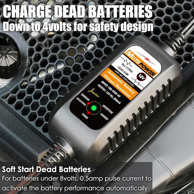 MOTOPOWER MP00205A 12V 800mA Automatic Battery Charger, Battery Maintainer (2-Pack)