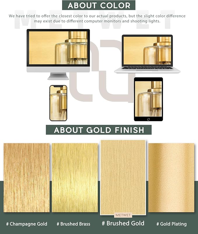METWET 4-Light Bathroom Light Fixtures, Brushed Gold Vanity Light
