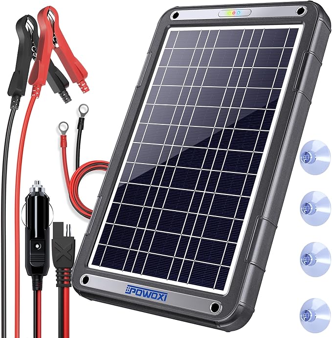 POWOXI 12V Solar Car Battery Charger: 12W Solar Trickle Charger Maintainer