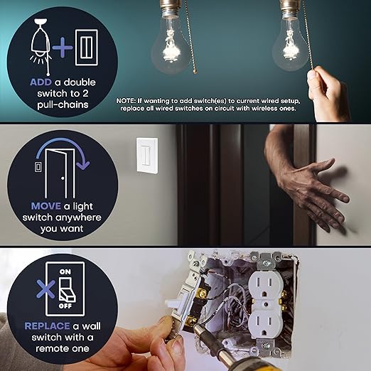 RunLessWire Fan & Light Battery-Free DIY Wireless Light Switch Kit 150ftRF