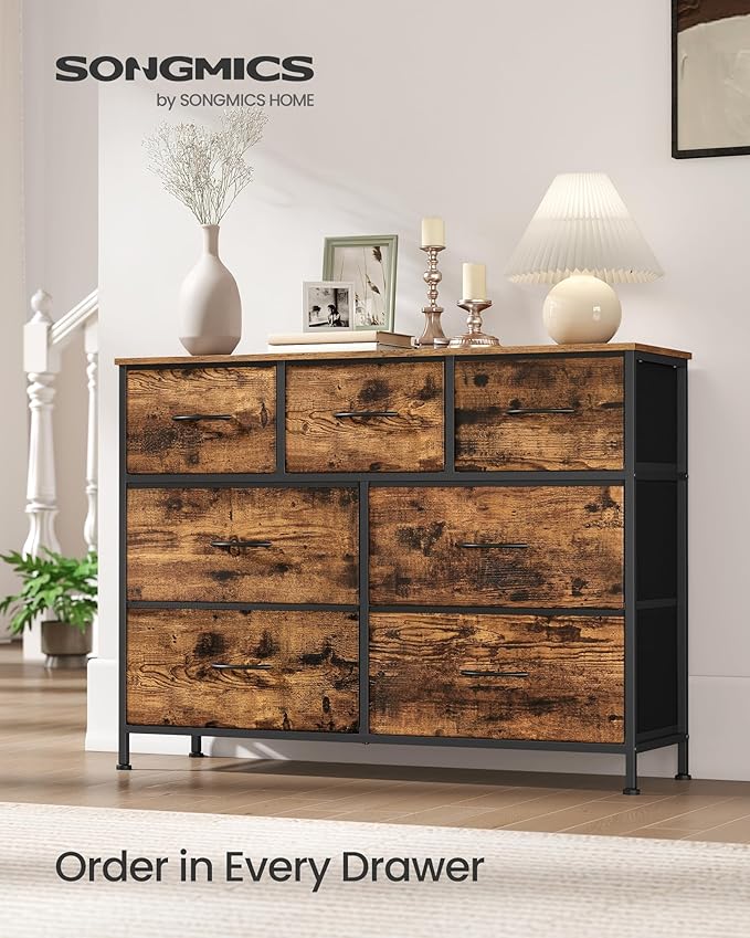 SONGMICS Dresser for Bedroom, Chest of Drawers, 7 Non-Woven Fabric Drawers