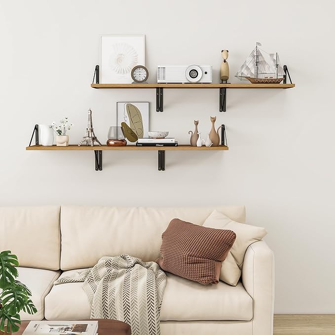 Heimlove Deep Floating Shelves for Wall, 12 Inch Deep Floating Shelves Set of 3