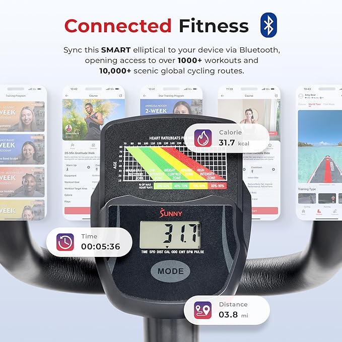 Sunny Health & Fitness Smart Upright Elliptical w/Pulse Sensor Built-in