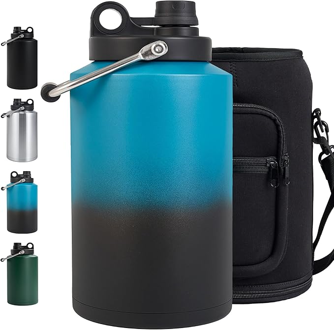 Insulated Gallon Jug with Handle, One Gallon, 128oz Stainless Steel, Large
