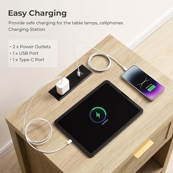 SICOTAS Night Stand with Charging Station