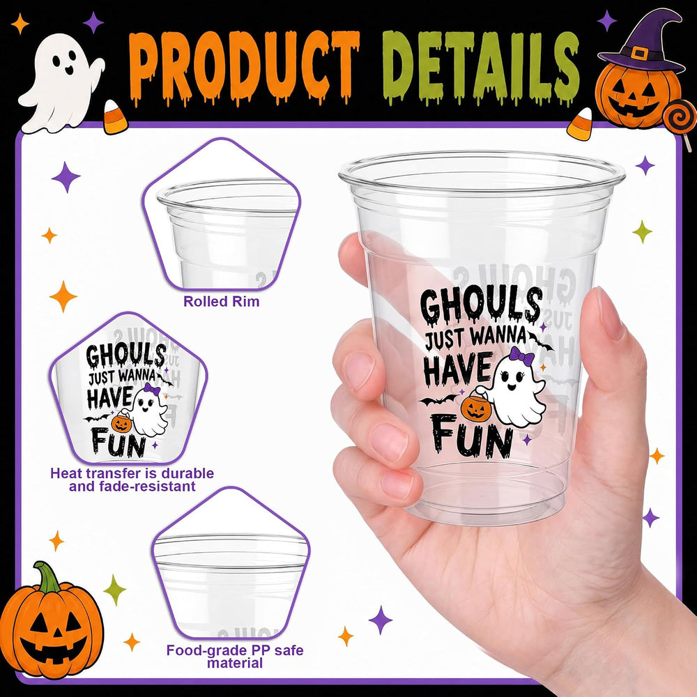 SiliFine 100 Pcs 12 oz Halloween Plastic Cups, Halloween Party Supplies
