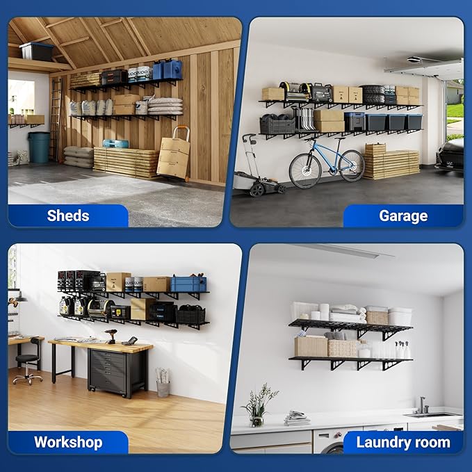 FLEXIMOUNTS 4-Pack 2x4ft 24-inch-by-48-inch Wall Shelf Garage Storage Rack Wall