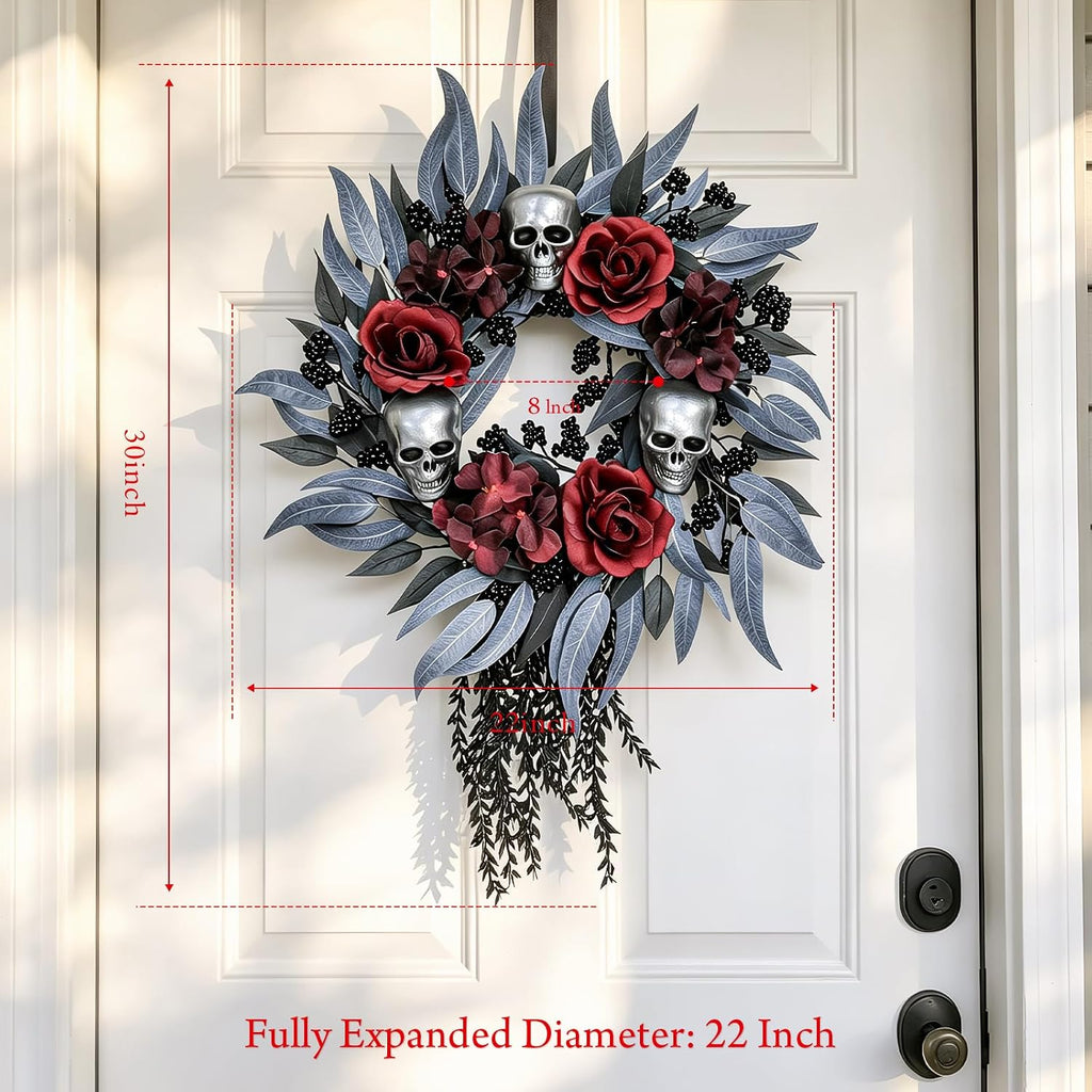 22" Halloween Wreath for Front Door, Gothic Halloween Decor Indoor