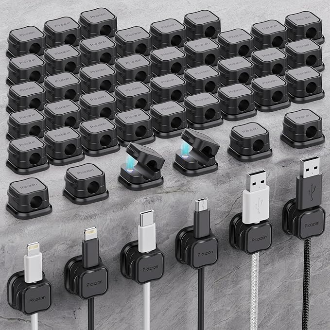 48 Pack Magnetic Cable Clip Organizer Cord Holder, Picozon Adhesive Cable