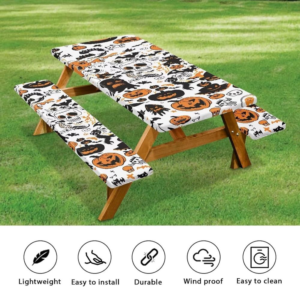 Halloween Pattern Camping Table Covers with Seat Covers Waterproof Picnic Out...