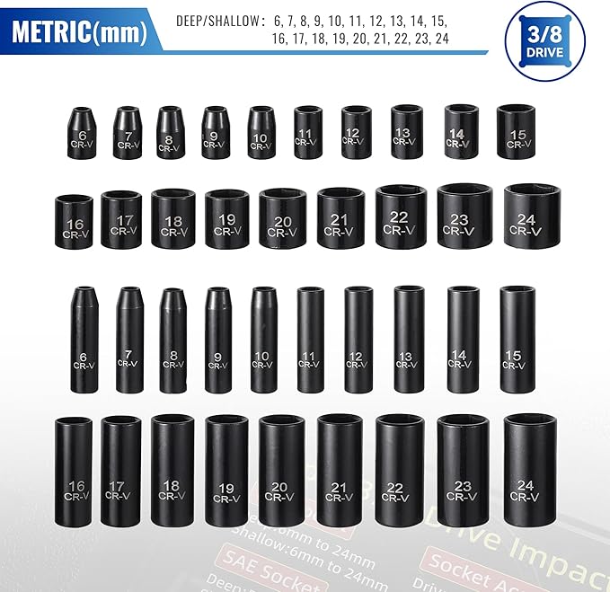 64-Piece 3/8" Drive Socket Set, SAE & Metric, Deep & Shallow, 72-Tooth Ratchet