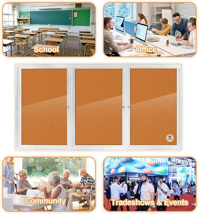 Lockable Outdoor Enclosed Bulletin Board, Weatherproof Cork Noticeboard