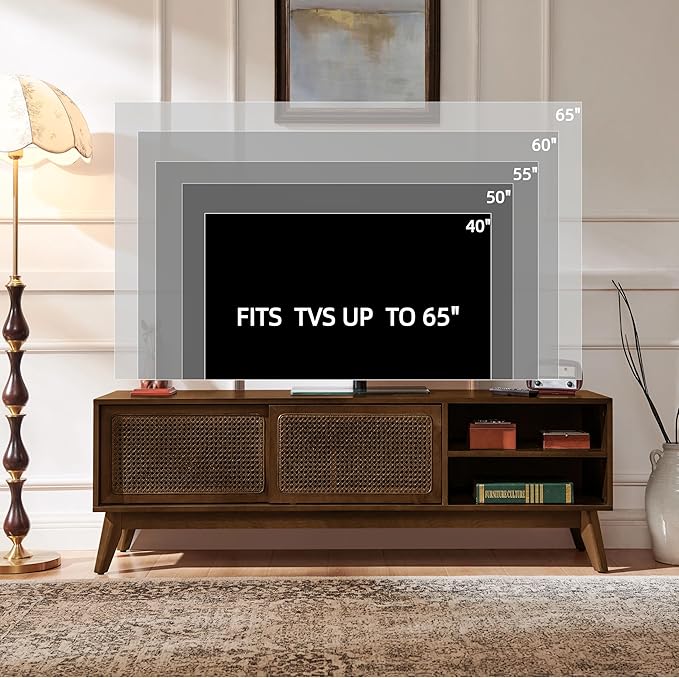 LKTART TV Stand for TVs up to 65'', Mid Century Modern Entertainment Center