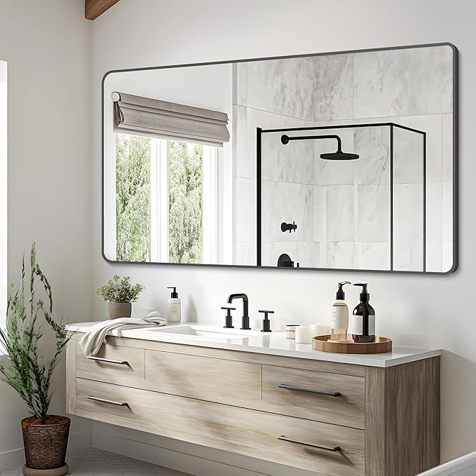 30" x 55"Bathroom Mirror, Matte Black Wall Mirror