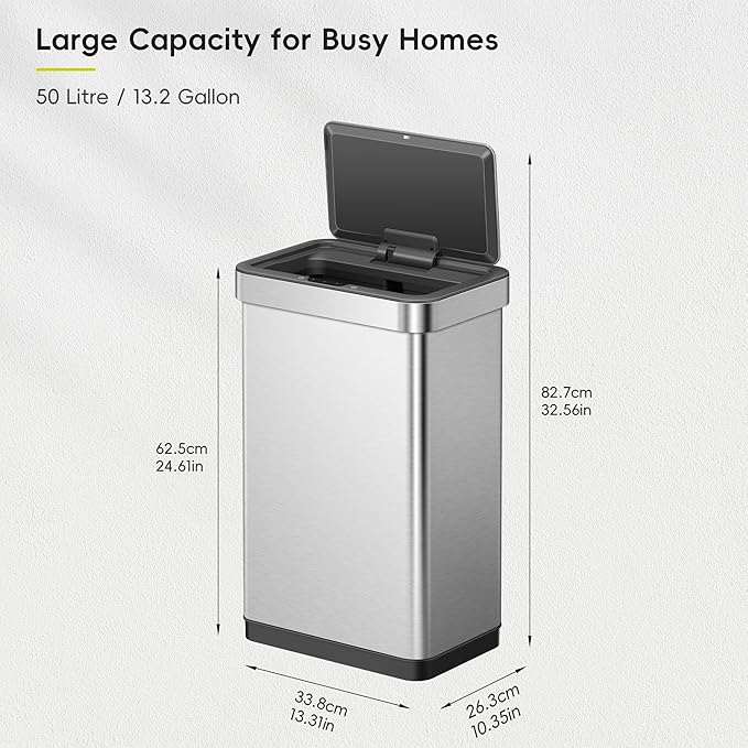 EKO EcoNova 13.2 Gallon/ 50L Automatic Sensor Kitchen Trash Can, Stainless