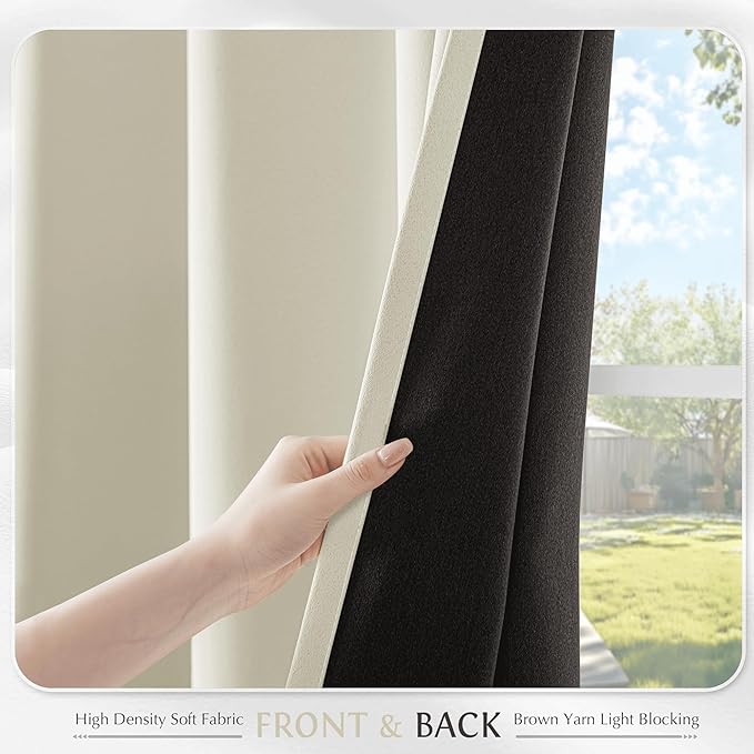 Beauoop Cream 100% Blackout Curtains 84 Inch Long 2 Panels