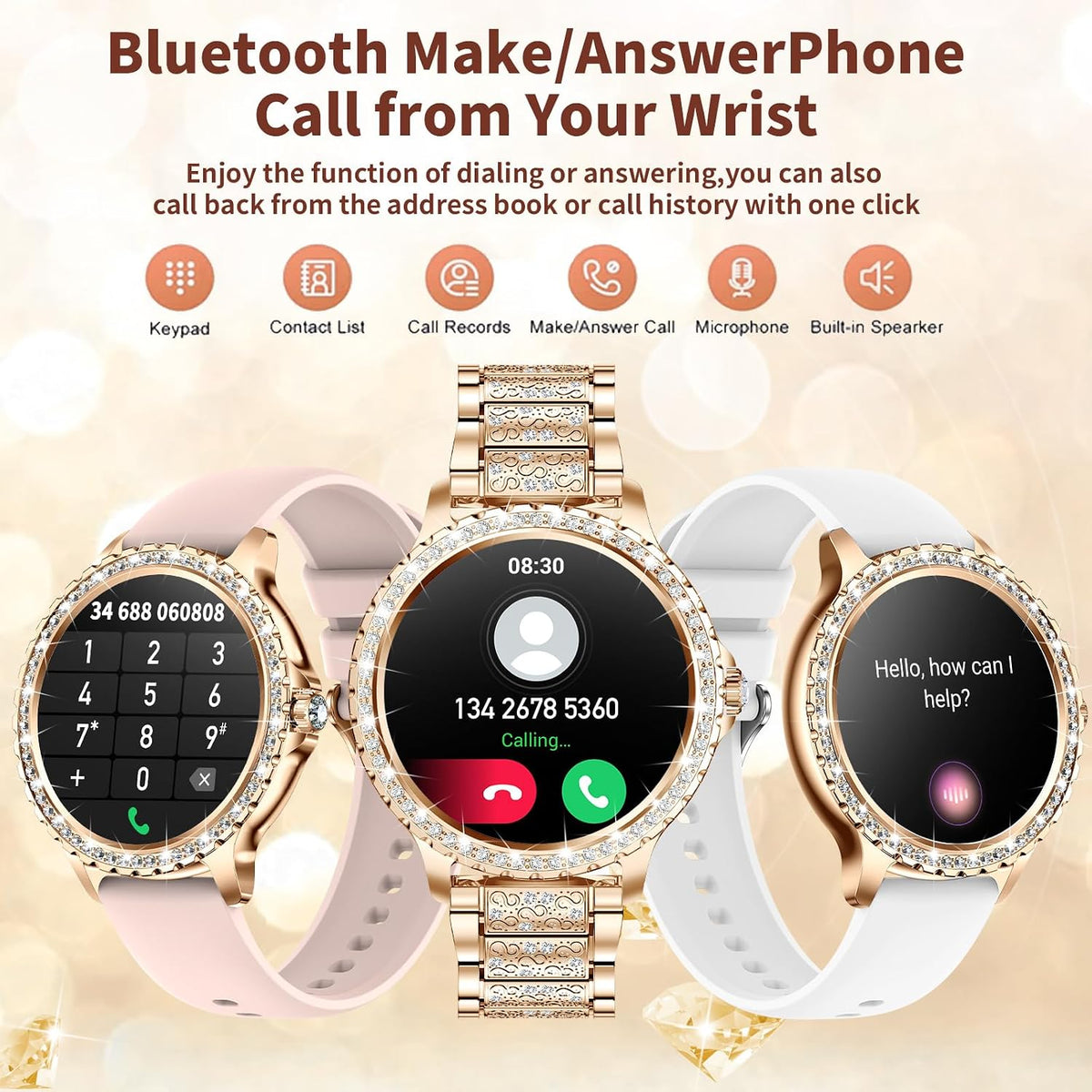 smart watches for women (answer/make call),120+ sport fitness, close-up detail