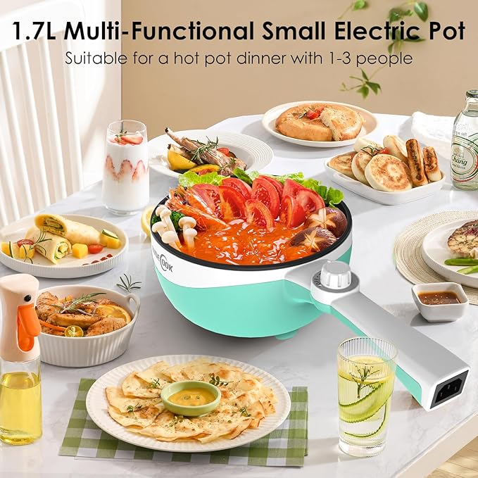 Audecook Hot Pot Electric, 1.7L Mini Electric Skillet Portable Nonstick Sauté