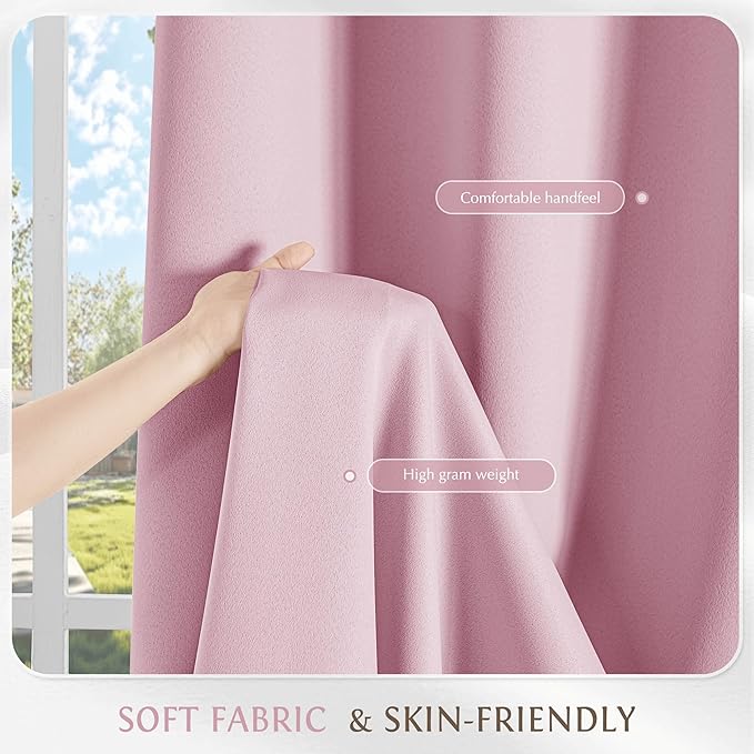 Beauoop Pink 100% Blackout Curtains 96 Inch Long 2 Panels