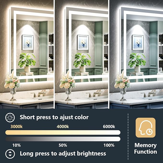 YEELAIT 24x36 Inch LED Bathroom Mirror