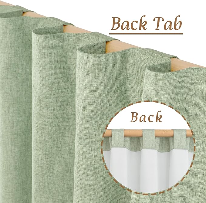 LAMIT 100% Blackout Natural Linen Curtains, 68 Inches Linen Textured Thermal