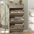 Shoe Cabinet with 3 Flip Drawers & 2 Storage Drawers, Rustic Farmhouse Narrow