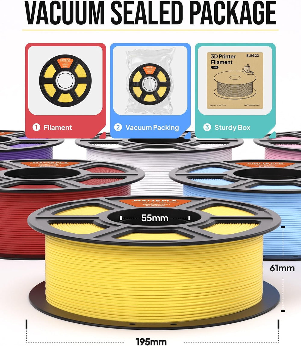 ELEGOO Matte PLA 3D Printer Filament 1.75mm Bundle 4KG Sunshine 4 Colors