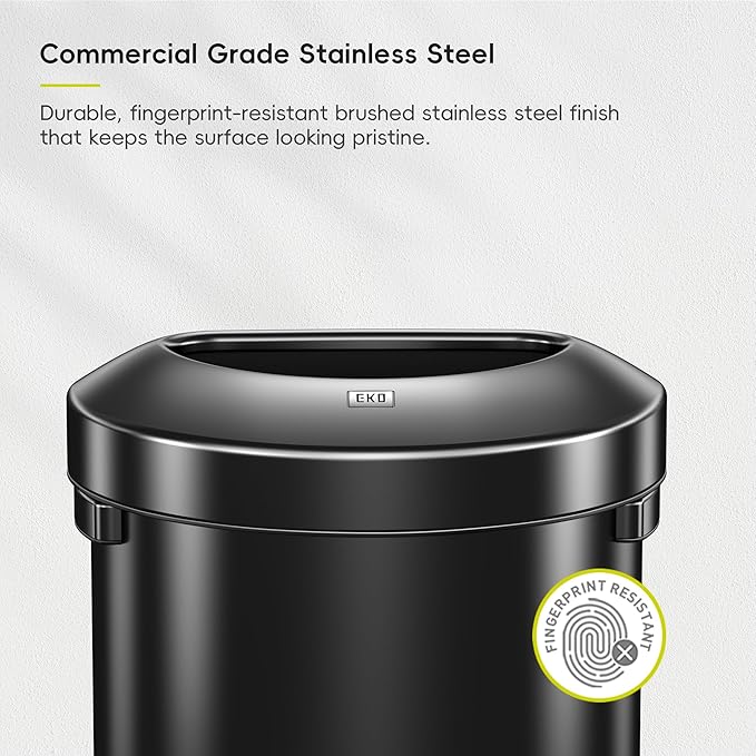 EKO Urban 16 Gallon Semi-Round Open Top Waste Bin, Stainless Steel Half Round