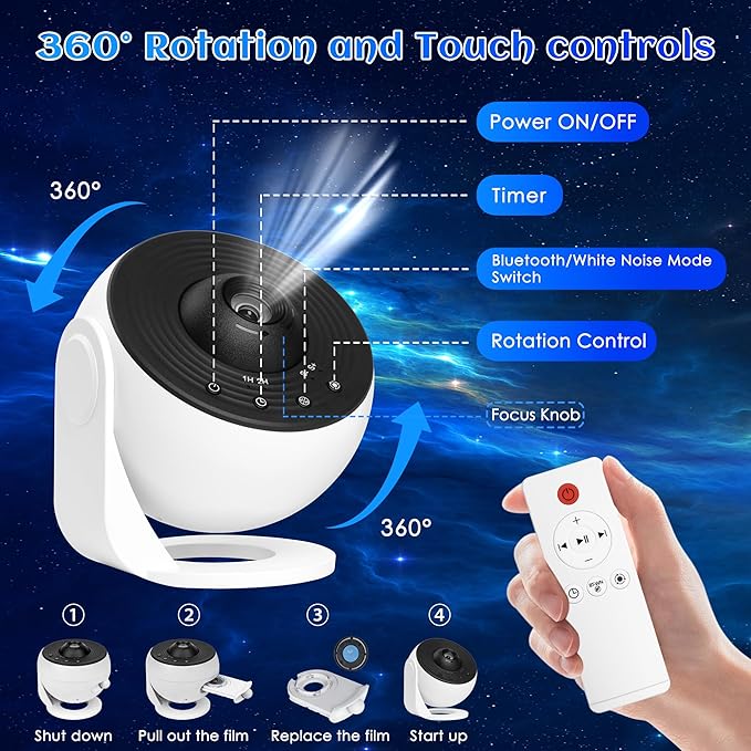 Galaxy Projector for Bedroom Pro Version, HD 12 in 1 Film Discs Star Projector