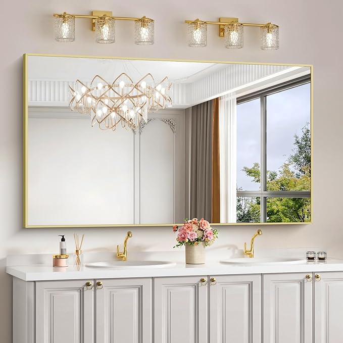 Gold Bathroom Mirror for Wall, 60x30 Inch Rectangle Mirrors