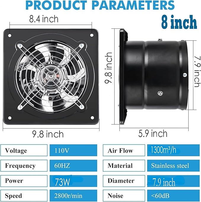Aydomer Exhaust Fan 78W Through-wall installation Ventilation Fans 110V Exhaust