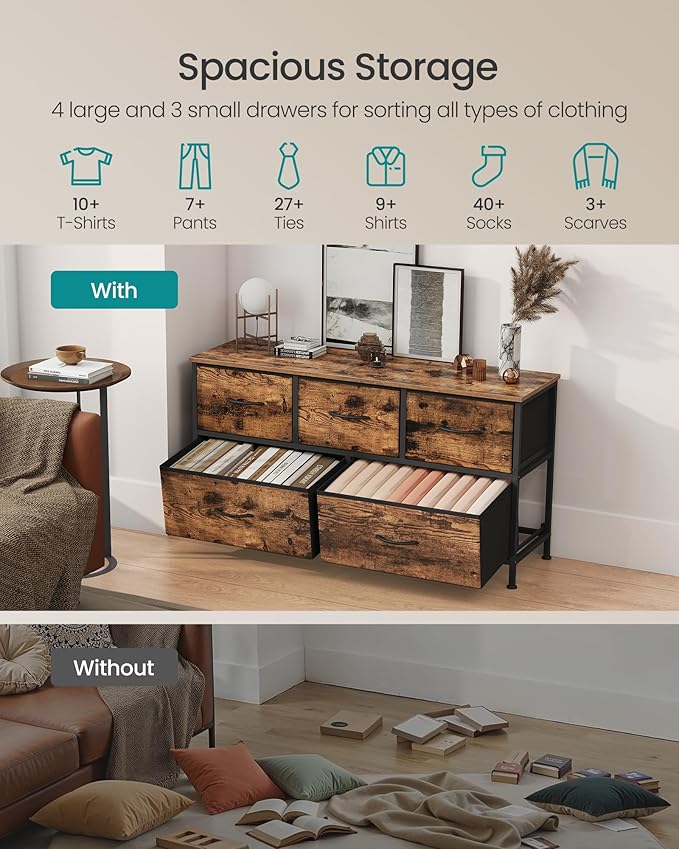 SONGMICS Dresser for Bedroom, Chest of Drawers, 5 Non-Woven Fabric Drawers