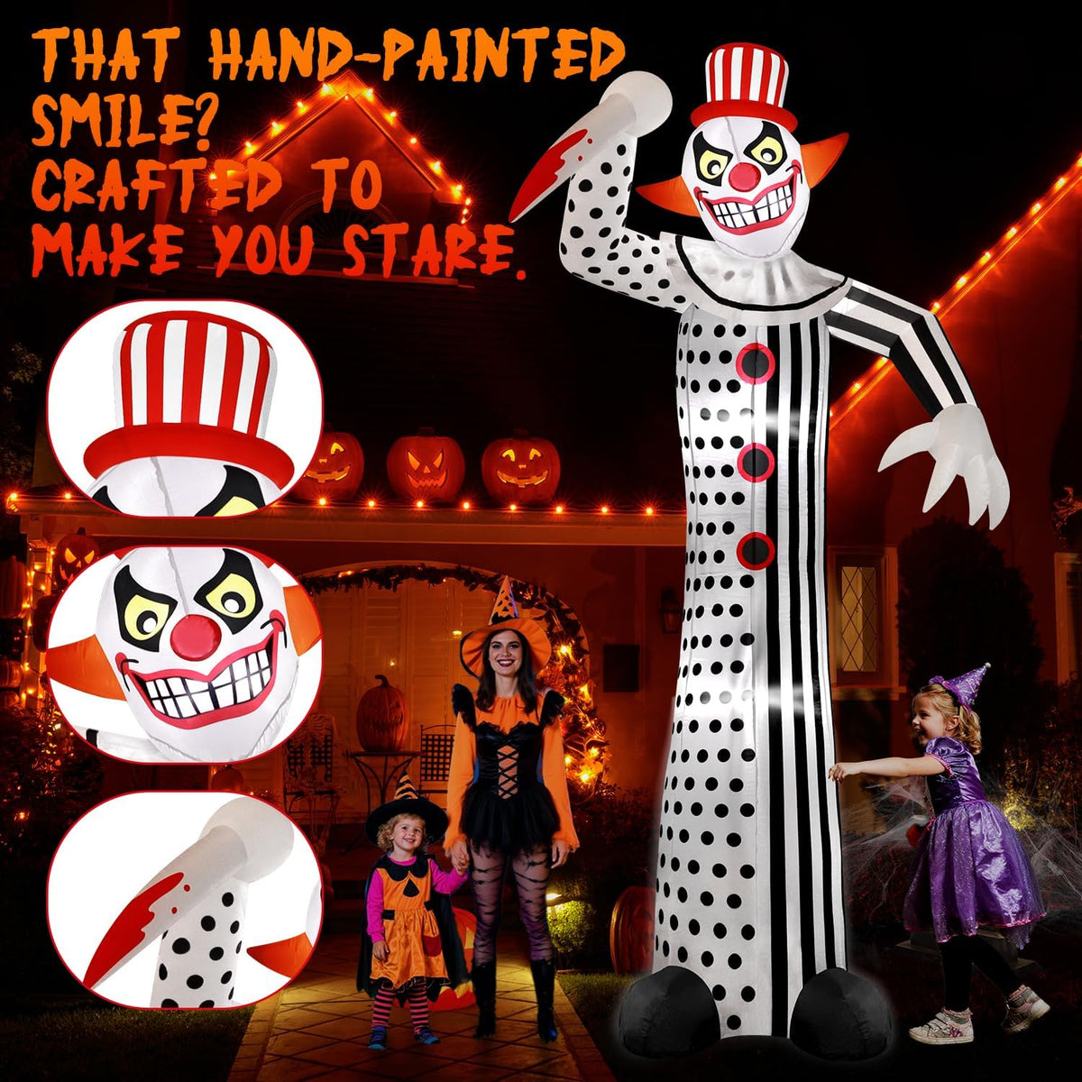 zukakii 12Ft Giant Halloween Inflatables Creepy Clown, Huge Halloween Decorations Outdoor Blow Up Yard Decorations Built-in Full-Body LED Light & Strong Blower for Home Decor Party Lawn