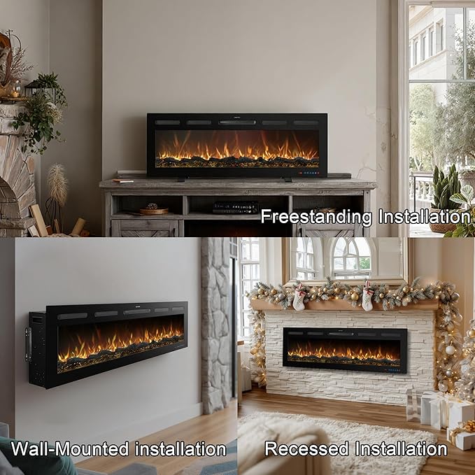 60 Inch WiFi-Enabled Recessed Electric Fireplace Inserts