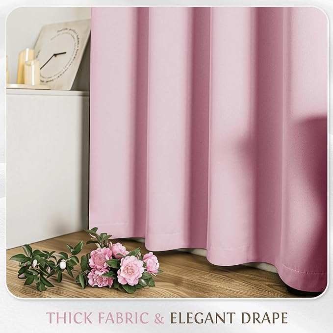 Beauoop Pink 100% Blackout Curtains 96 Inch Long 2 Panels