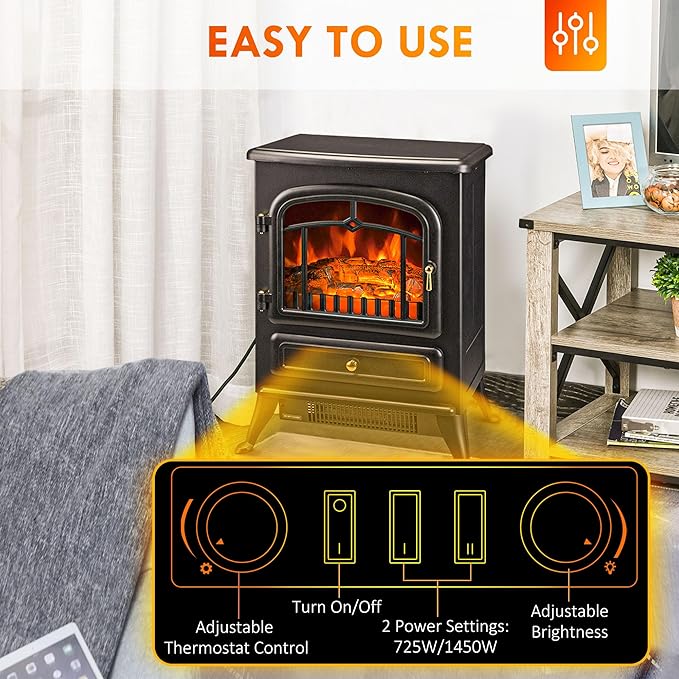 HOMCOM 22" Electric Fireplace Heater, Freestanding Fire Place Stove